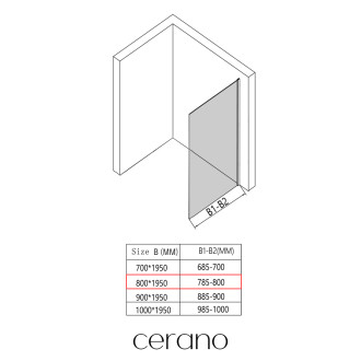 CERANO - Boční stěna Orlano L/P - 5 mm - černá matná, transparentní sklo - 80x195 cm