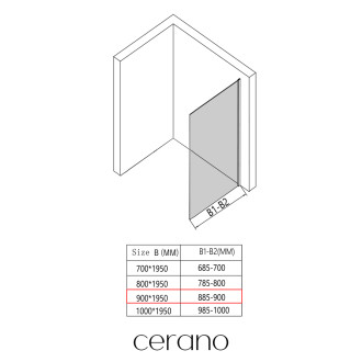 CERANO - Boční stěna Orlano L/P - 5 mm - černá matná, transparentní sklo - 90x195 cm