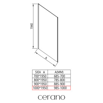 CERANO - Boční stěna Porte L/P - 8 mm - černá matná, grafitové sklo - 100x195 cm