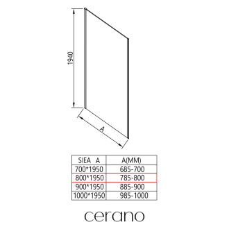 CERANO - Boční stěna Porte L/P - 8 mm - černá matná, grafitové sklo - 80x195 cm