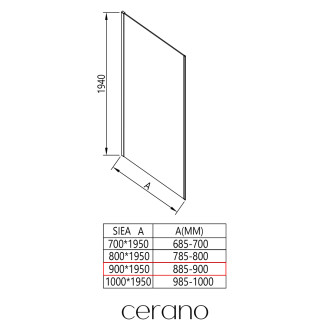 CERANO - Boční stěna Porte L/P - 8 mm - černá matná, grafitové sklo - 90x195 cm