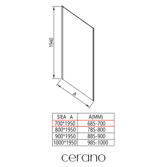 CERANO - Boční stěna Porte L/P - 8 mm - chrom, transparentní sklo - 70x195 cm