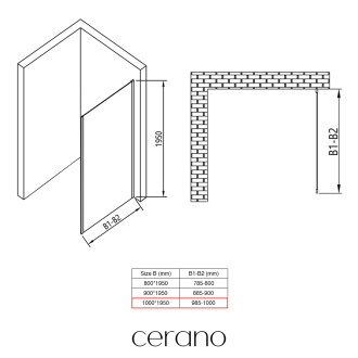 CERANO - Boční stěna Santini a Ferri L/P - 6 mm - černá matná, transparentní sklo - 100x195 cm