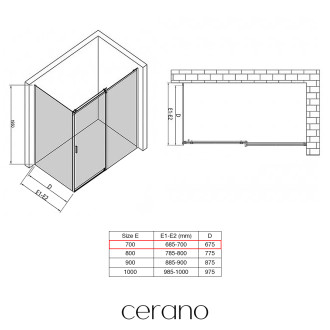 CERANO - Boční stěna Santoro - pravá - 6 mm - černá matná, mléčné sklo - 70x195 cm - jednodílná pevná