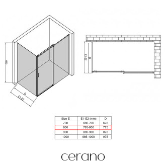 CERANO - Boční stěna Santoro - pravá - 6 mm - černá matná, mléčné sklo - 80x195 cm - jednodílná pevná