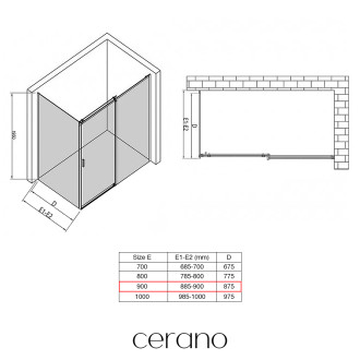 CERANO - Boční stěna Santoro - pravá - 6 mm - černá matná, mléčné sklo - 90x195 cm - jednodílná pevná