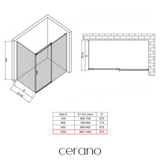 CERANO - Boční stěna Santoro - pravá - 6 mm - chrom, mléčné sklo - 100x195 cm - jednodílná pevná