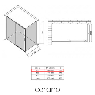 CERANO - Boční stěna Santoro L/P - 8 mm - černá matná, grafitové sklo - 70x195 cm