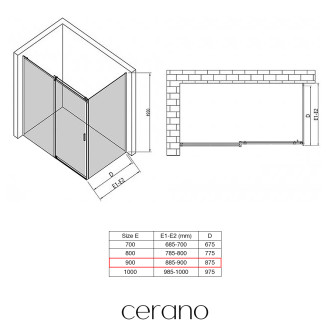CERANO - Boční stěna Santoro L/P - 8 mm - černá matná, grafitové sklo - 90x195 cm
