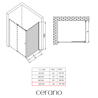 CERANO - Boční stěna Varone L/P - 6 mm - černá matná, grafitové sklo - 100x195 cm