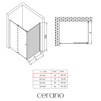 CERANO - Boční stěna Varone L/P - 6 mm - černá matná, grafitové sklo - 70x195 cm