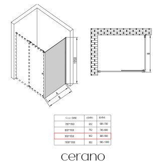 CERANO - Boční stěna Varone L/P - 6 mm - černá matná, grafitové sklo - 90x195 cm