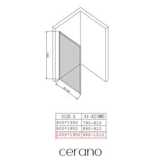 CERANO - Boční stěna Versaro L/P - 6 mm - černá matná, transparentní sklo - 100x195 cm - jednodílná pevná