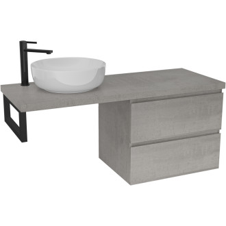 CERANO - Koupelnová skříňka Carole - betonově šedá + deska pod umyvadlo Navira Pro - 36 mm + konzole černá - 120x46x51,6 cm