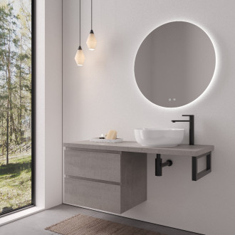 CERANO - Koupelnová skříňka Carole - betonově šedá + deska pod umyvadlo Navira Pro - 36 mm + konzole černá - 120x51,6x46 cm