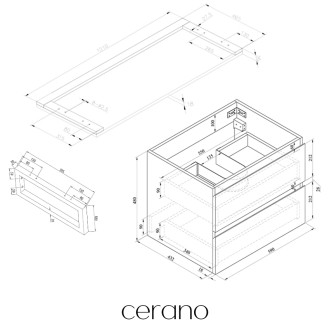 CERANO - Deska pod umyvadlo Navira Pro - 121x46,5x3,6 cm - skříňka Carole 59 cm - bílá matná - konzole černá