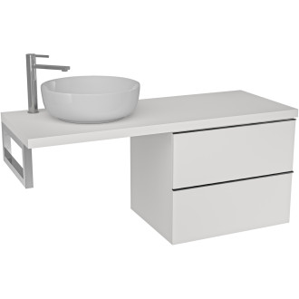 CERANO - Deska pod umyvadlo Navira Pro - 121x46,5x3,6 cm - skříňka Velora 59 cm - bílá matná, černá úchytka - konzole chrom