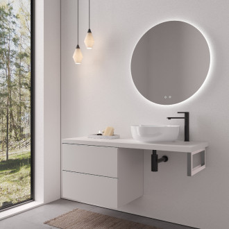 CERANO - Deska pod umyvadlo Navira Pro - 121x46,5x3,6 cm - skříňka Velora 59 cm - bílá matná, chromová úchytka - konzole chrom