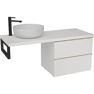 CERANO - Deska pod umyvadlo Navira Pro - 121x46,5x3,6 cm - skříňka Velora 59 cm - bílá matná, zlatá úchytka - konzole černá