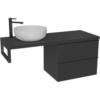 CERANO - Deska pod umyvadlo Navira Pro - 121x46,5x3,6 cm - skříňka Velora 59 cm - černá matná, černá úchytka - konzole černá