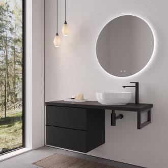 CERANO - Deska pod umyvadlo Navira Pro - 121x46,5x3,6 cm - skříňka Velora 59 cm - černá matná, černá úchytka - konzole černá