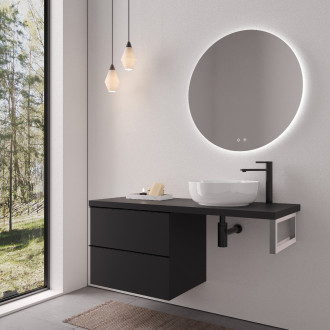 CERANO - Deska pod umyvadlo Navira Pro - 121x46,5x3,6 cm - skříňka Velora 59 cm - černá matná, černá úchytka - konzole chrom