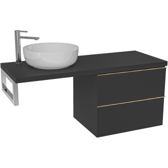 CERANO - Deska pod umyvadlo Navira Pro - 121x46,5x3,6 cm - skříňka Velora 59 cm - černá matná, zlatá úchytka - konzole chrom