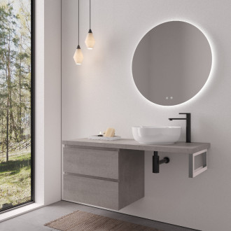 CERANO - Koupelnová skříňka Carole - betonově šedá + deska pod umyvadlo Navira Pro - 36 mm + konzole chrom - 140x51,6x46 cm