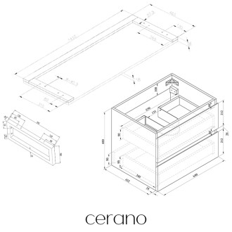 CERANO - Koupelnová skříňka Carole - betonově šedá + deska pod umyvadlo Navira Pro - 36 mm + konzole chrom - 140x51,6x46 cm