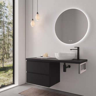 CERANO - Koupelnová skříňka Carole - černá matná + deska pod umyvadlo Navira Pro - 36 mm + konzole chrom - 160x51,6x46 cm