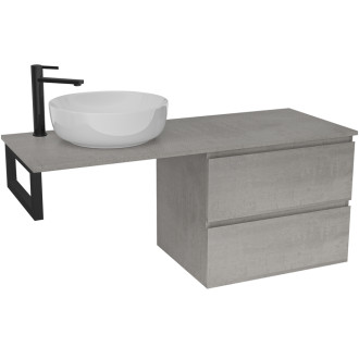 CERANO - Koupelnová skříňka Carole - betonově šedá + deska pod umyvadlo Navira Slim - 18 mm + konzole černá - 120x46x49,8 cm
