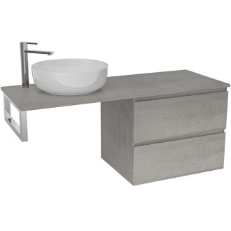 CERANO - Koupelnová skříňka Carole - betonově šedá + deska pod umyvadlo Navira Slim - 18 mm + konzole chrom - 120x46x49,8 cm