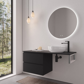 CERANO - Koupelnová skříňka Carole - černá matná + deska pod umyvadlo Navira Slim - 18 mm + konzole chrom - 120x49,8x46 cm