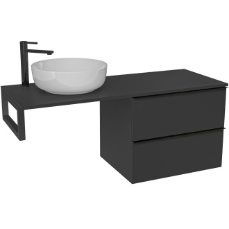 CERANO - Koupelnová skříňka Velora - černá matná, úchytka černá + deska pod umyvadlo Navira Slim - 18 mm + konzole černá - 120x54,8x46,5 cm