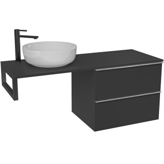 CERANO - Koupelnová skříňka Velora - černá matná, úchytka chrom + deska pod umyvadlo Navira Slim - 18 mm + konzole černá - 120x54,8x46,5 cm