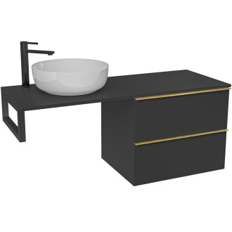 CERANO - Deska pod umyvadlo Navira Slim - 141x46,5x1,8 cm  - skříňka Velora 69 cm - černá matná, zlatá úchytka - konzole černá