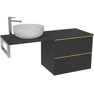 CERANO - Deska pod umyvadlo Navira Slim - 141x46,5x1,8 cm  - skříňka Velora 69 cm - černá matná, zlatá úchytka - konzole chrom