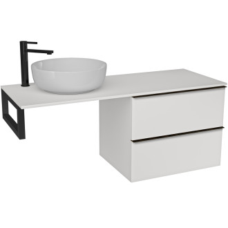CERANO - Koupelnová skříňka Velora - bílá matná, úchytka černá + deska pod umyvadlo Navira Slim - 18 mm + konzole černá - 140x54,8x46,5 cm