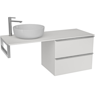 CERANO - Koupelnová skříňka Velora - bílá matná, úchytka chrom + deska pod umyvadlo Navira Slim - 18 mm + konzole chrom - 140x54,8x46,5 cm
