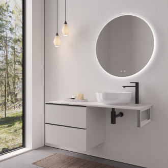 CERANO - Deska pod umyvadlo Navira Slim - 161x46,5x1,8 cm  - skříňka Velora 79 cm - bílá matná, černá úchytka - konzole chrom