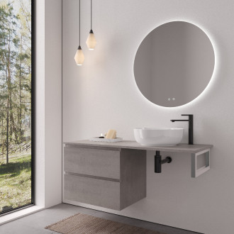 CERANO - Koupelnová skříňka Carole - betonově šedá + deska pod umyvadlo Navira Slim - 18 mm + konzole chrom - 160x49,8x46 cm