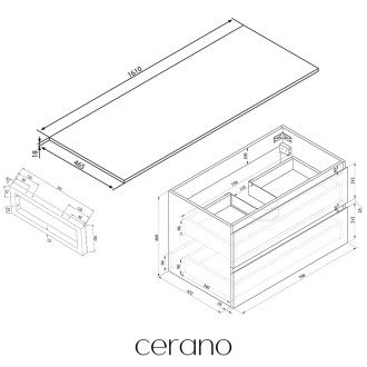 CERANO - Koupelnová skříňka Carole - betonově šedá + deska pod umyvadlo Navira Slim - 18 mm + konzole chrom - 160x49,8x46 cm