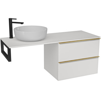 CERANO - Deska pod umyvadlo Navira Slim - 161x46,5x1,8 cm - skříňka Velora 79 cm - bílá matná, zlatá úchytka - konzole černá