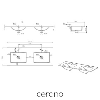 CERANO - Dvojumyvadlo keramické Todo - nábytkové - bílá lesklá - 120x46,5 cm