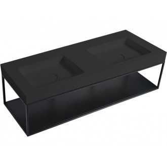 CERANO - Dvojumyvadlo z litého mramoru Dualia s podpěrnou konzolí - nástěnné - černá matná - 133x46x45 cm