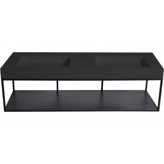 CERANO - Dvojumyvadlo z litého mramoru Dualia s podpěrnou konzolí - nástěnné - černá matná - 133x46x45 cm