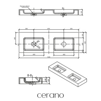 CERANO - Dvojumyvadlo z litého mramoru Dualia s podpěrnou konzolí - nástěnné - černá matná - 133x46x45 cm