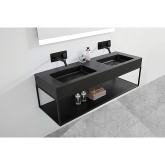 CERANO - Dvojumyvadlo z litého mramoru Dualia s podpěrnou konzolí - nástěnné - černá matná - 133x46x45 cm