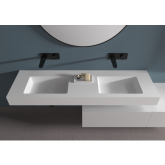CERANO - Dvojumyvadlo z litého mramoru Geminia - nástěnné - bílá matná - 133x45 cm