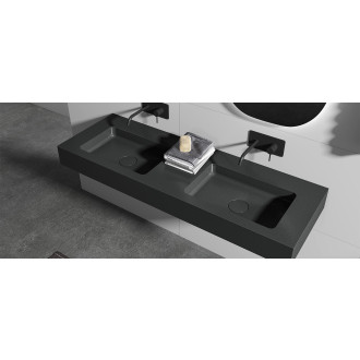 CERANO - Dvojumyvadlo z litého mramoru Geminia - nástěnné - černá matná - 133x45 cm